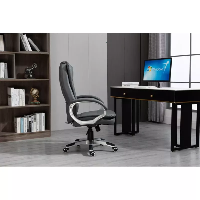 Drehbarer beheizter Bürostuhl ActiveJet YK7304 — grau gepolsterte Sitzfläche und Rückenlehne aus Leder, verstellbare Rückenlehne, Gaslift 45–55 cm