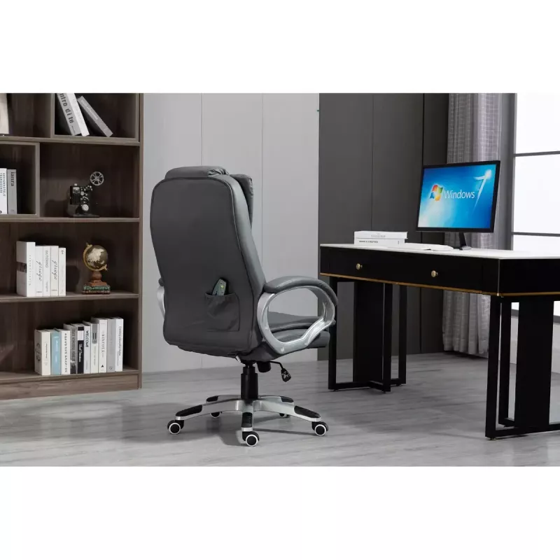 Drehbarer beheizter Bürostuhl ActiveJet YK7304 — grau gepolsterte Sitzfläche und Rückenlehne aus Leder, verstellbare Rückenlehne, Gaslift 45–55 cm