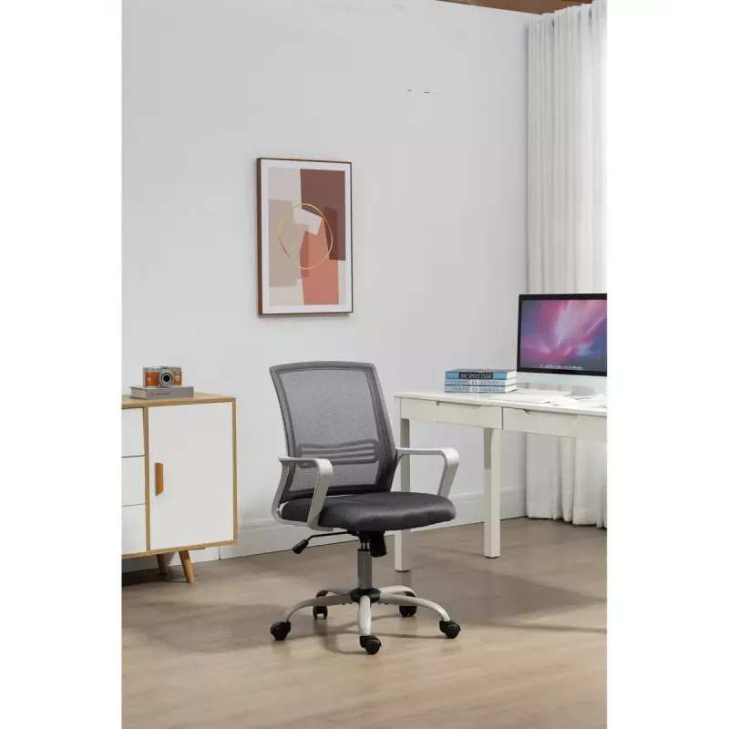 Drehstuhl ActiveJet YK01 — gepolsterter Stoffsitz, Netz-Rückenlehne, grau, höhenverstellbar 46–56 cm