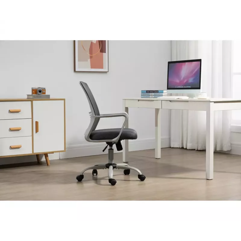 Drehstuhl ActiveJet YK01 — gepolsterter Stoffsitz, Netz-Rückenlehne, grau, höhenverstellbar 46–56 cm