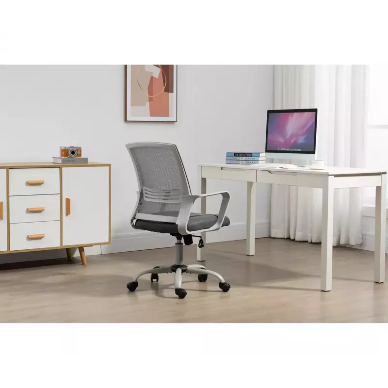 Drehstuhl ActiveJet YK01 — gepolsterter Stoffsitz, Netz-Rückenlehne, grau, höhenverstellbar 46–56 cm