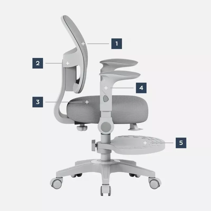 Drehstuhl mark adler Junior 5.0 — ergonomische Netzrückenlehne, Schaumstoffsitz, höhenverstellbar 42–54 cm, grau