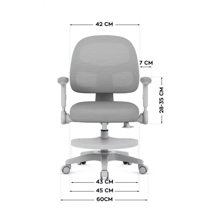 Drehstuhl mark adler Junior 5.0 — ergonomische Netzrückenlehne, Schaumstoffsitz, höhenverstellbar 42–54 cm, grau