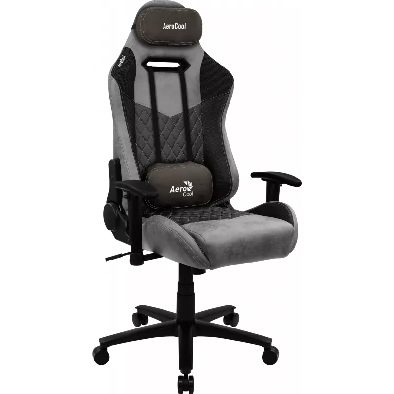 Gaming-Stuhl AEROCOOL DUKE AeroSuede Schwarz/Grau – 2D-Armlehnen, Butterfly-Mechanismus, max. Nutzergewicht 150 kg