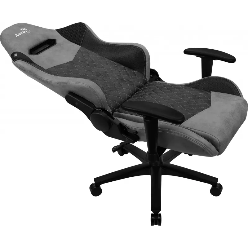 Gaming-Stuhl AEROCOOL DUKE AeroSuede Schwarz/Grau – 2D-Armlehnen, Butterfly-Mechanismus, max. Nutzergewicht 150 kg