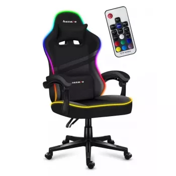 Gaming-Stuhl Huzaro FORCE 4.4 RGB Schwarz — stoffgepolsterter Schalensitz, max. 130 kg, verstellbare Rückenlehne, Höhe 115–125 cm, RGB-Beleuchtung