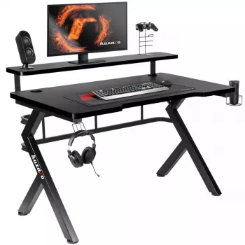 Gaming desk Huzaro Hero 5.0 Schwarz — gerade aluminium frame, carbon-fibre tabletop 1200×600 mm