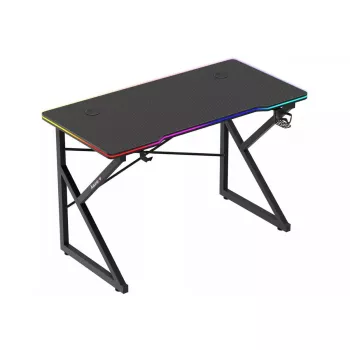 Gaming-Tisch Huzaro Hero 1.7 RGB Schwarz — gerader ergonomischer Schreibtisch 1200x600 mm, 750 mm Höhe, LED, Becherhalter, Kopfhörerhaken
