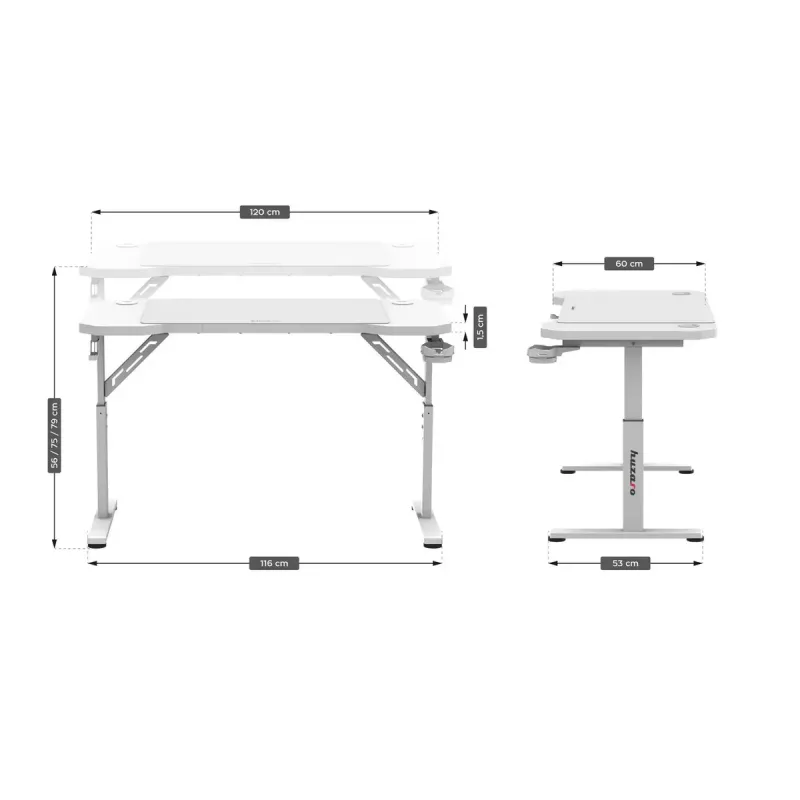 Gaming-Stuhl huzaro Hero 2.6 White – ergonomischer, höhenverstellbarer High-Back-Drehsessel mit Getränkehalter und Kopfhörerhaken