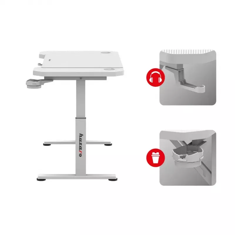 Gaming-Stuhl huzaro Hero 2.6 White – ergonomischer, höhenverstellbarer High-Back-Drehsessel mit Getränkehalter und Kopfhörerhaken