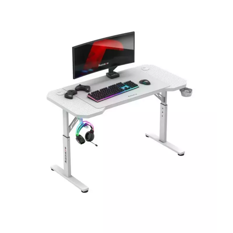 Gaming-Stuhl huzaro Hero 2.6 White – ergonomischer, höhenverstellbarer High-Back-Drehsessel mit Getränkehalter und Kopfhörerhaken