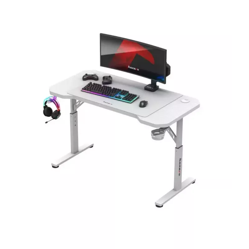 Gaming-Stuhl huzaro Hero 2.6 White – ergonomischer, höhenverstellbarer High-Back-Drehsessel mit Getränkehalter und Kopfhörerhaken