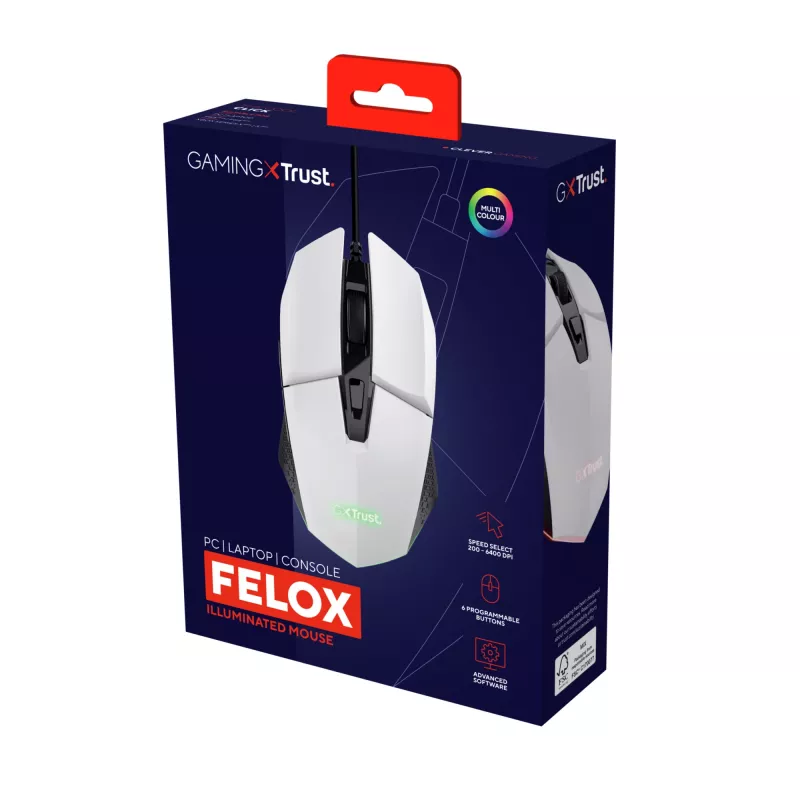 Trust GXT 109W Felox Maus Gaming Rechtshänder USB Typ-A Optisch 6400 DPI