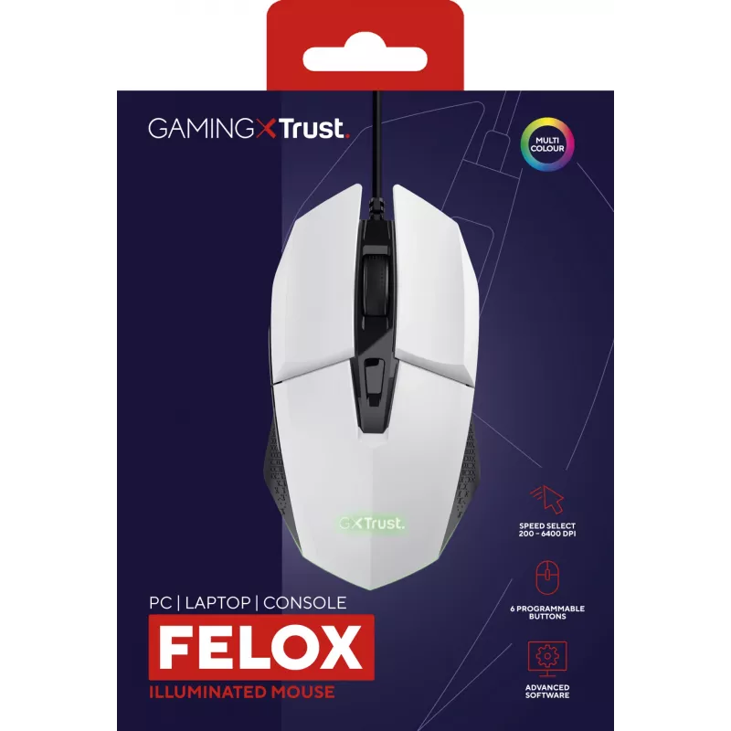 Trust GXT 109W Felox Maus Gaming Rechtshänder USB Typ-A Optisch 6400 DPI