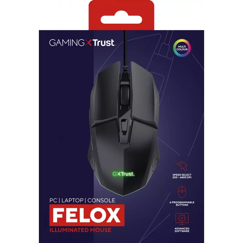 Trust GXT 109 Felox Maus Gaming für Rechtshänder USB Typ-A Optisch 6400 DPI