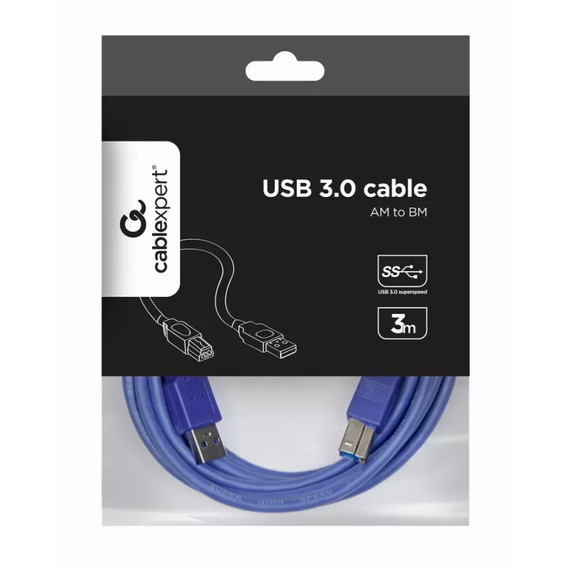 GEMBIRD USB 3.0 Kabel A-Stecker auf B-Stecker 3 m – Blau