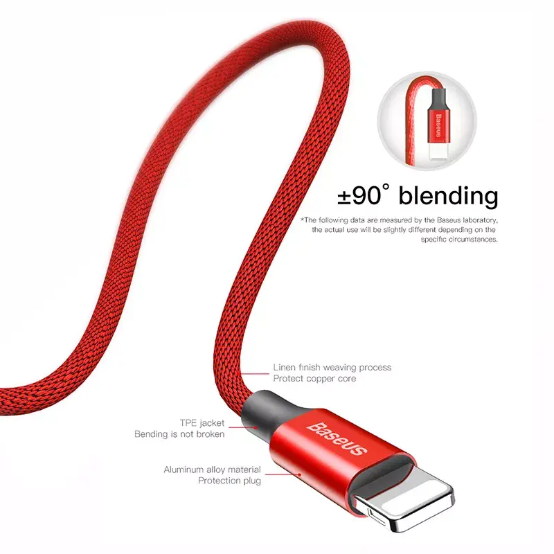 USB-A auf Lightning Kabel Baseus Yiven 1,8 m, 2 A Ausgang, rot, Mantel aus thermoplastischem Elastomer
