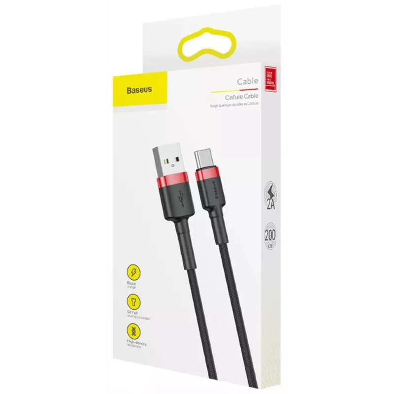 BASEUS Geflochtenes Cafule-Schnellladekabel - USB Typ-A auf Typ-C 2A - 2 m - Schwarz (Nylon)