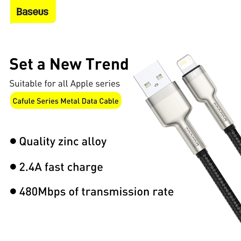 BASEUS Fast Charge Cafule Datenübertragungskabel - USB Typ-A auf Lightning - 480 Mbit/s (2,4 A PD) - 1 m - Schwarz