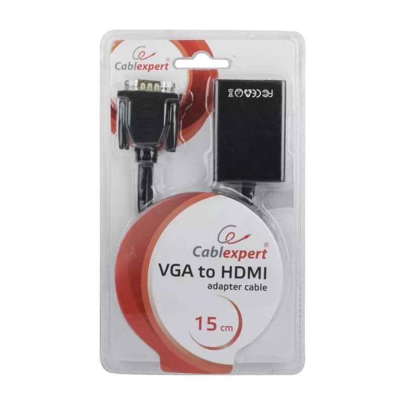GEMBIRD VGA-zu-HDMI-Adapterkabel, USB-gespeist 15cm - Schwarz