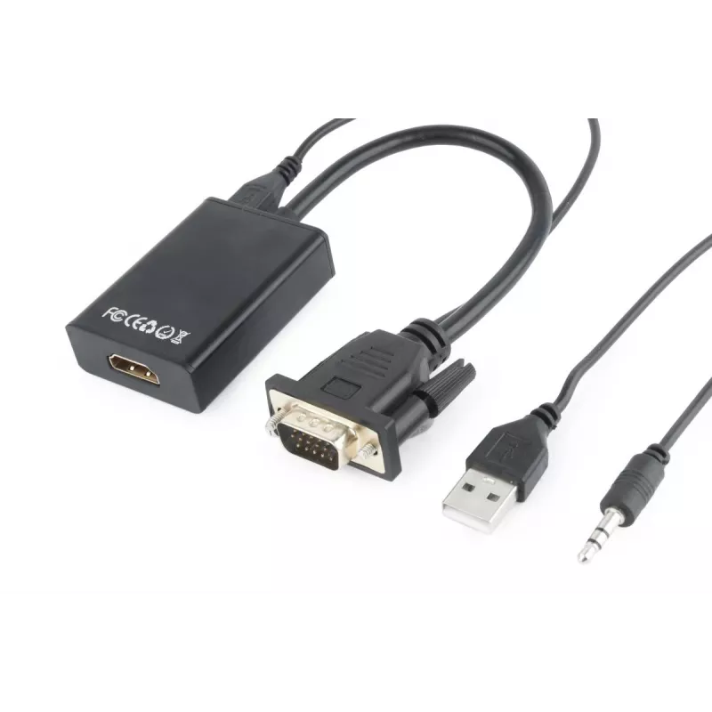 GEMBIRD VGA-zu-HDMI-Adapterkabel, USB-gespeist 15cm - Schwarz