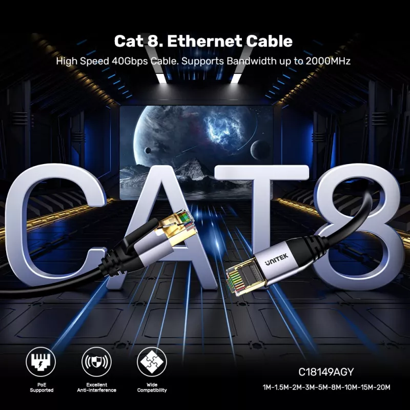 UNITEK Unitek Ethernet-Kabel RJ-45 LAN Cat.8 (S/FTP) 1m