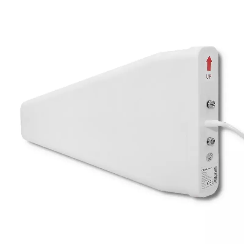 Outdoor 4G LTE Antenne QOLTEC 57021 — 18 dBi Gewinn, 600–2700 MHz, 50 Ω, 50 W, weißes Kunststoffgehäuse