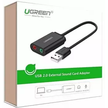Externer USB 2.0 Audio-Adapter UGREEN 30724 — 2.0 Stereo, Kopfhörerausgang, Mikrofoneingang, 0,15 m Kabel, schwarz