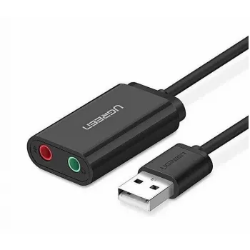 Externer USB 2.0 Audio-Adapter UGREEN 30724 — 2.0 Stereo, Kopfhörerausgang, Mikrofoneingang, 0,15 m Kabel, schwarz