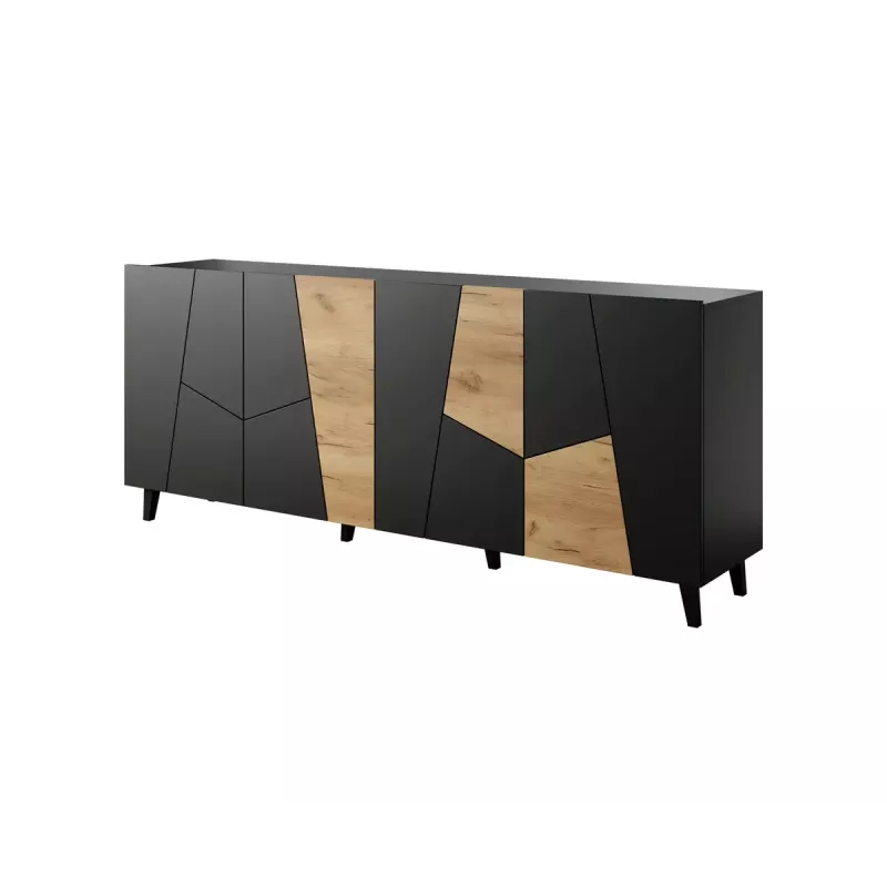 Kommode cama meble ETNA 200x42x82 cm, schwarz matt mit Eiche rustikal, Spanplatte