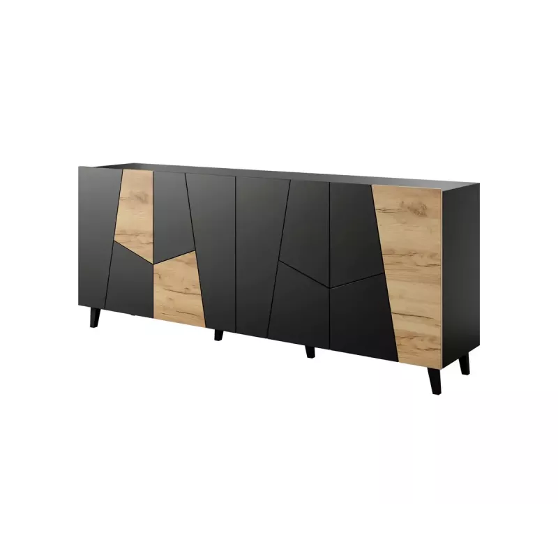 Kommode cama meble ETNA 200x42x82 cm, schwarz matt mit Eiche rustikal, Spanplatte