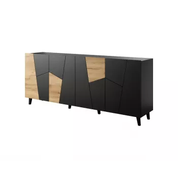 Kommode cama meble ETNA 200x42x82 cm, schwarz matt mit Eiche rustikal, Spanplatte