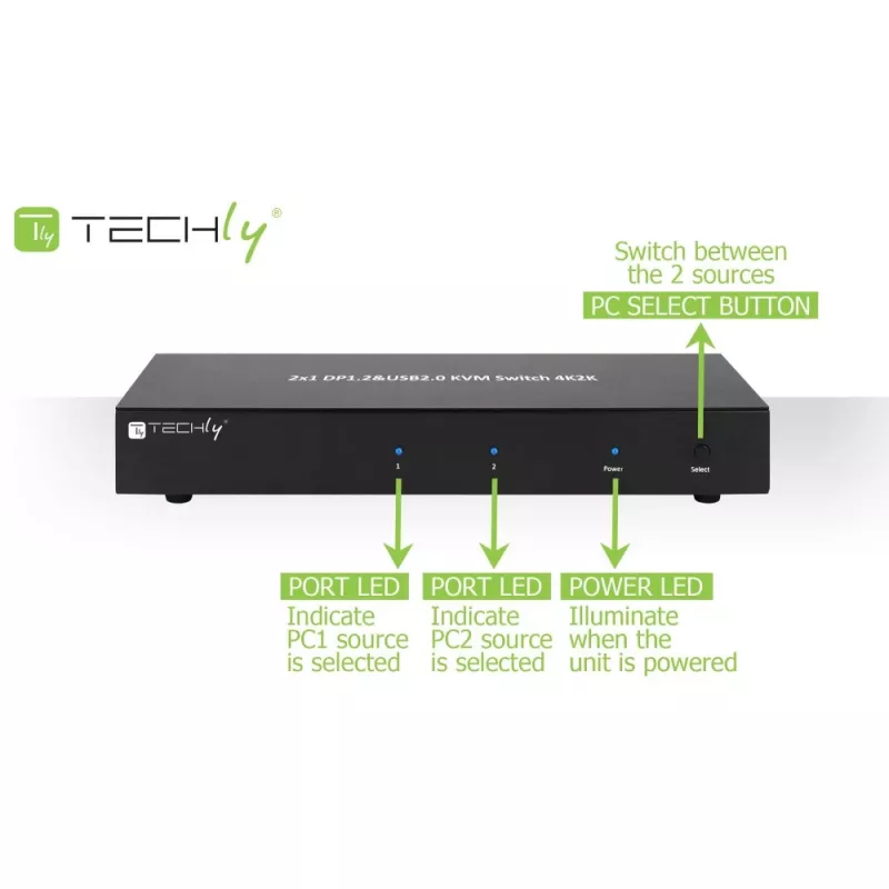 Techly IDATA DP-KVM2 KVM-Switch Schwarz