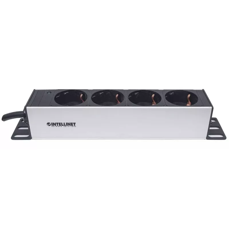 Steckdosenleiste INTELLINET 10 Zoll 1HE Rackmount, 4-fach Typ F, 250 V, 15 A, 1,8 m Kabel, grau