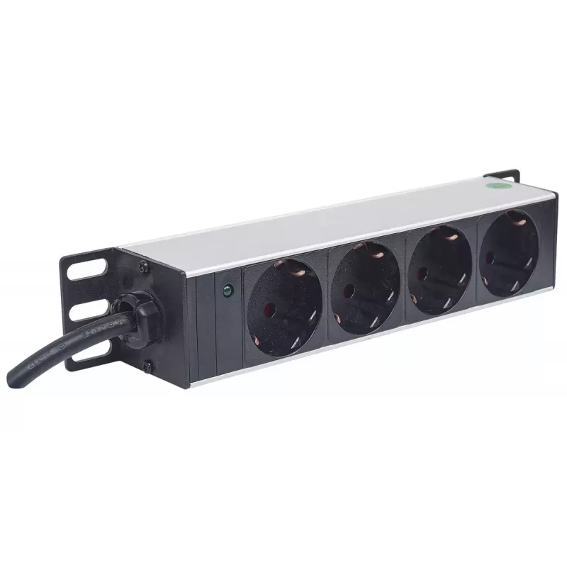 Steckdosenleiste INTELLINET 10 Zoll 1HE Rackmount, 4-fach Typ F, 250 V, 15 A, 1,8 m Kabel, grau