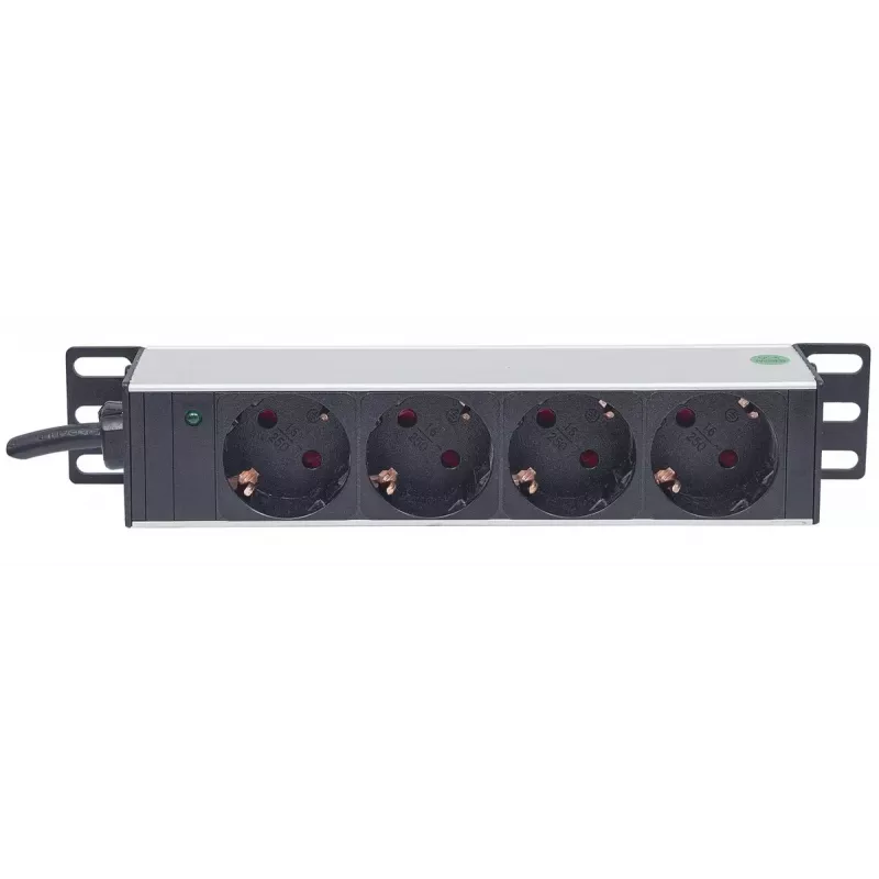 Steckdosenleiste INTELLINET 10 Zoll 1HE Rackmount, 4-fach Typ F, 250 V, 15 A, 1,8 m Kabel, grau