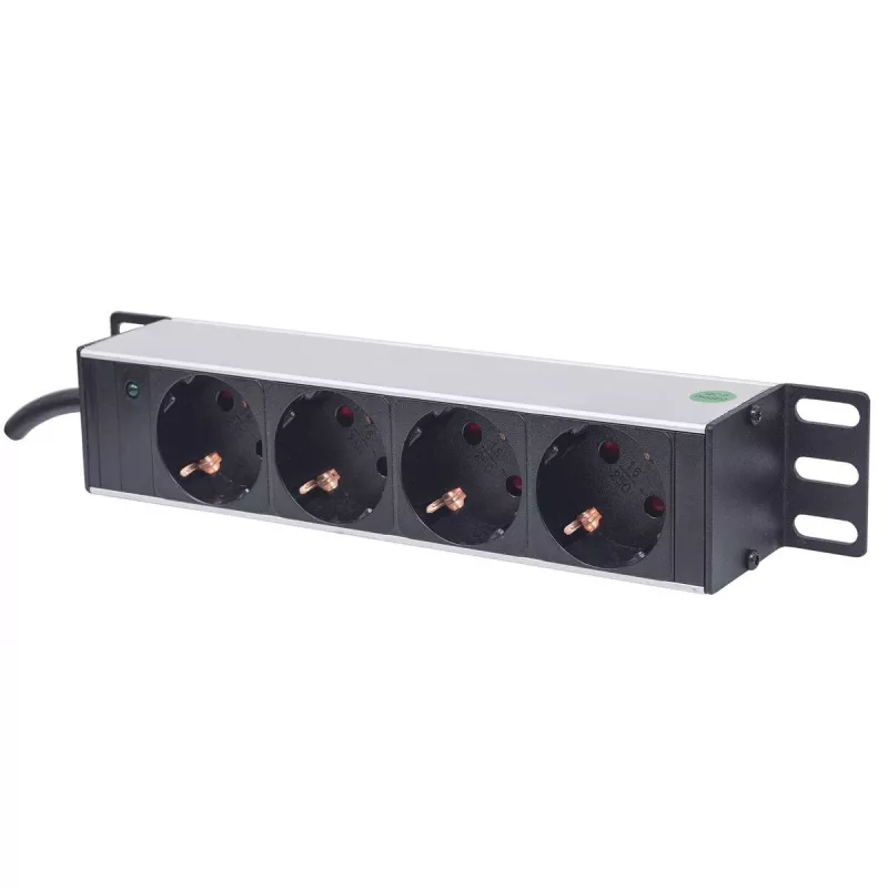 Steckdosenleiste INTELLINET 10 Zoll 1HE Rackmount, 4-fach Typ F, 250 V, 15 A, 1,8 m Kabel, grau