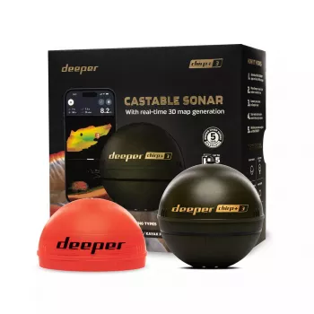 Tragbares Fischfinder deeper Smart Sonar CHIRP+3 Wi‑Fi — auswerfbares kabelloses Sonar, max. Tiefe 100 m, Kegelwinkel 47°/20°/7°, Wi‑Fi, GPS/GLONASS