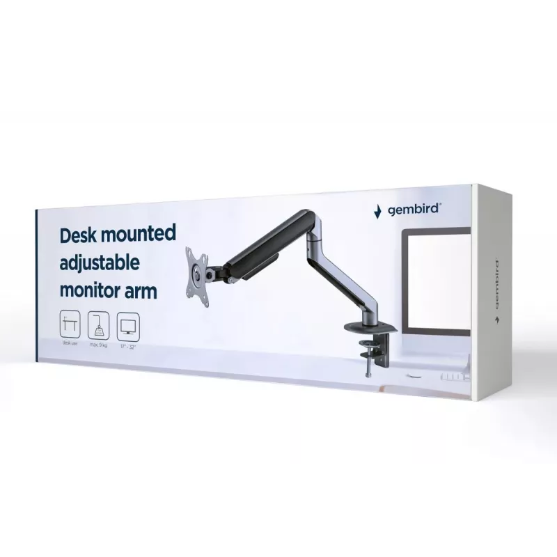 Monitorhalterung Gembird MA-DA1-05 Klemme/Tischdurchführung für 17–32 Zoll Bildschirme, VESA 75x75–100x100, max. Traglast 9 kg, grau