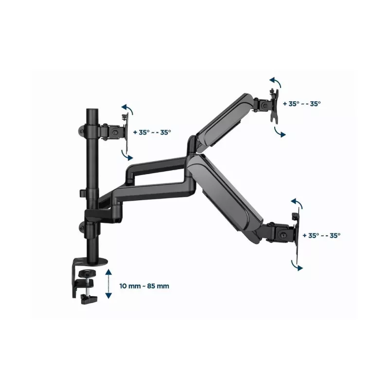 Monitorhalterung GEMBIRD MA-DA3-01 3-Arm Tischklemme/Tischdurchführung für bis zu 3×27 Zoll, VESA 75/100, Gasfeder, schwarz