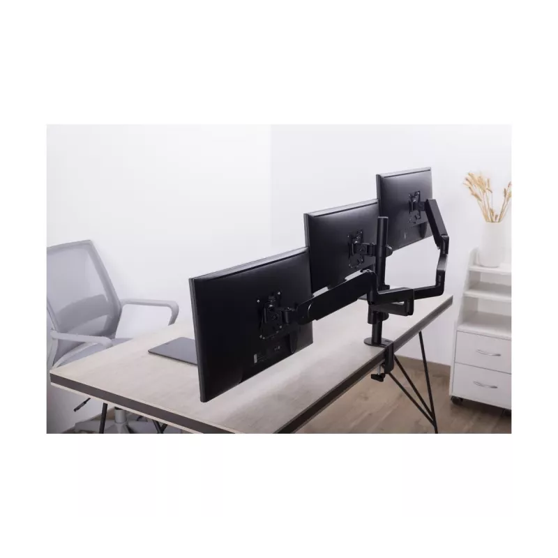 Monitorhalterung GEMBIRD MA-DA3-01 3-Arm Tischklemme/Tischdurchführung für bis zu 3×27 Zoll, VESA 75/100, Gasfeder, schwarz
