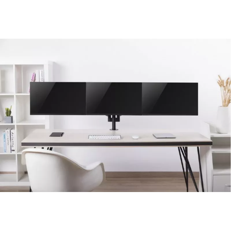 Monitorhalterung GEMBIRD MA-DA3-01 3-Arm Tischklemme/Tischdurchführung für bis zu 3×27 Zoll, VESA 75/100, Gasfeder, schwarz