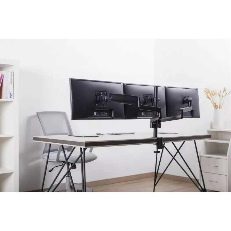 Monitorhalterung GEMBIRD MA-DA3-01 3-Arm Tischklemme/Tischdurchführung für bis zu 3×27 Zoll, VESA 75/100, Gasfeder, schwarz