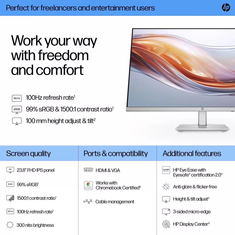 HP Desktop Monitor - Series 5 524sh - 24in - 1920x1080 (FHD) - IPS - Höhenverstellbar