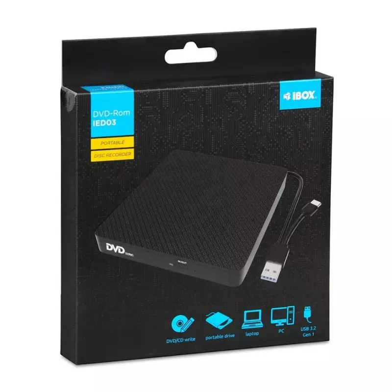 Optisches Laufwerk IBOX IED03 DVD±RW USB 3.1 Gen1 (USB-C) Schwarz, Tray, 24x CD / 8x DVD
