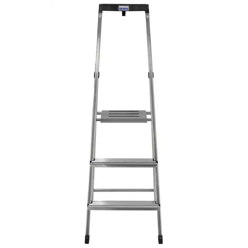 Klappleiter Krause 126313 — Aluminium-Stehleiter mit 3 Stufen, maximale Höhe 140 cm, Belastbarkeit 150 kg, rutschfeste Stufen und Füße