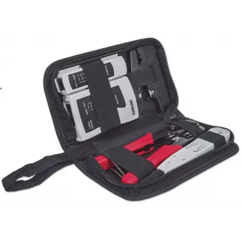 Network Tool Kit INTELLINET 4-teilig — Auflegewerkzeug, Crimpwerkzeug, Netzwerkkabeltester, schwarz