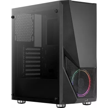 PC-Gehäuse AEROCOOL Zauron Midi Tower Schwarz — Midi-Tower, Seitenfenster, unterstützt ATX/microATX/Mini-ITX, max. GPU 32,5 cm, CPU-Kühlerhöhe 166 mm, 2x 3,5-Zoll-Einschübe, 4x 2,5-Zoll-Einschübe