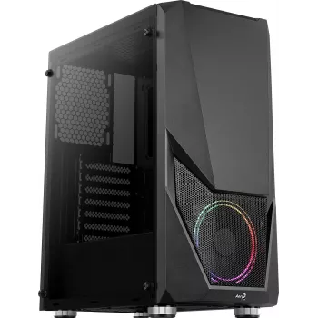 PC-Gehäuse AEROCOOL Zauron Midi Tower Schwarz — Midi-Tower, Seitenfenster, unterstützt ATX/microATX/Mini-ITX, max. GPU 32,5 cm, CPU-Kühlerhöhe 166 mm, 2x 3,5-Zoll-Einschübe, 4x 2,5-Zoll-Einschübe