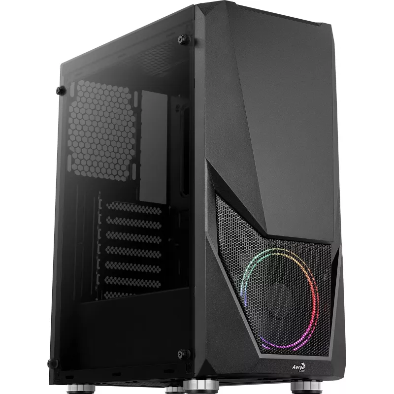 PC-Gehäuse AEROCOOL Zauron Midi Tower Schwarz — Midi-Tower, Seitenfenster, unterstützt ATX/microATX/Mini-ITX, max. GPU 32,5 cm, CPU-Kühlerhöhe 166 mm, 2x 3,5-Zoll-Einschübe, 4x 2,5-Zoll-Einschübe